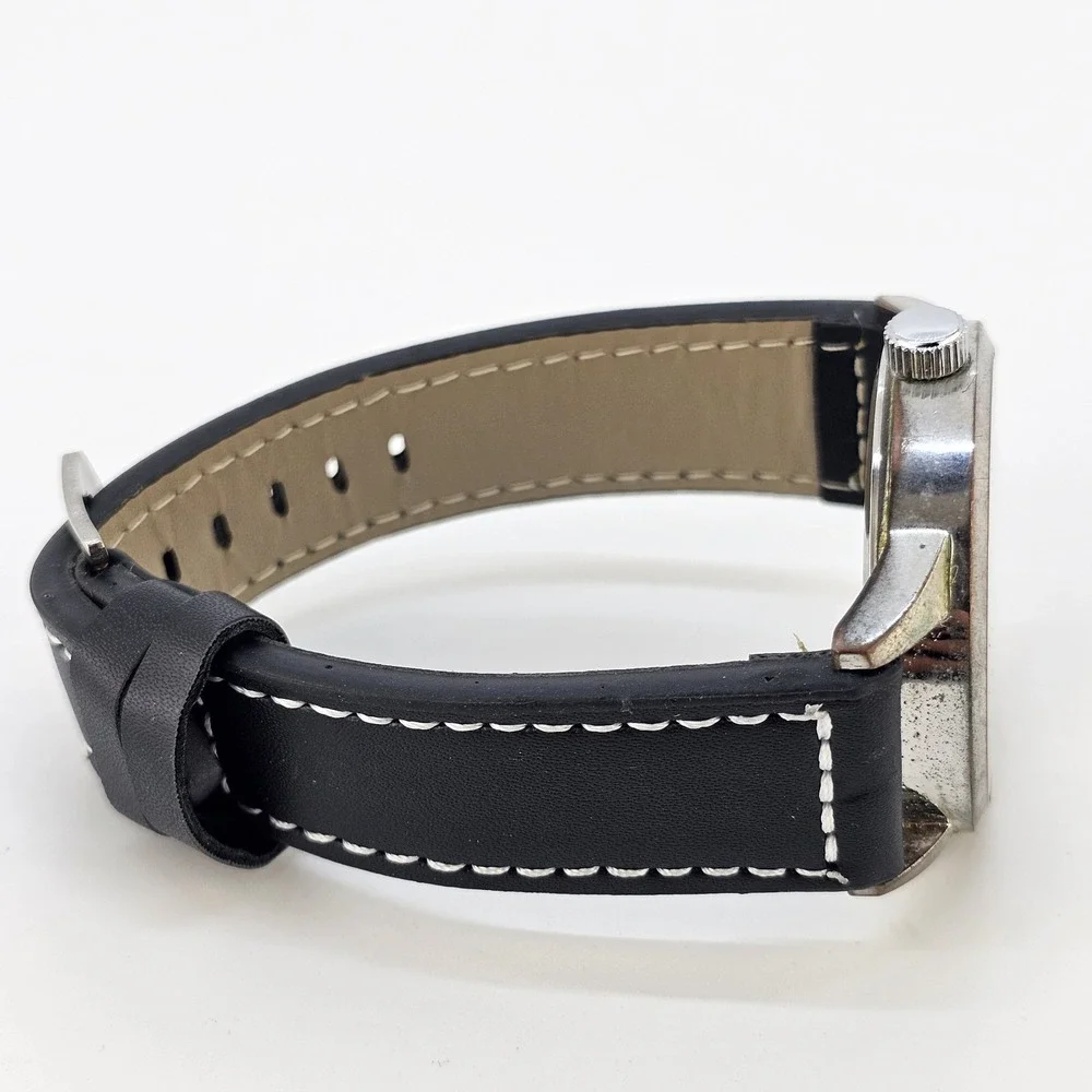 Men's Analog Watch 44MM Gray Dial NEW Faux Leather Black Bands NEW Battery